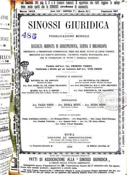 Sinossi giuridica compendio ordinato di giurisprudenza, scienza e bibliografia ...