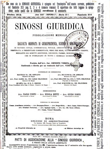 Sinossi giuridica compendio ordinato di giurisprudenza, scienza e bibliografia ...