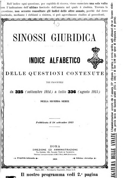 Sinossi giuridica compendio ordinato di giurisprudenza, scienza e bibliografia ...