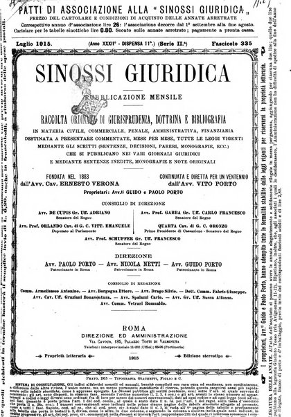 Sinossi giuridica compendio ordinato di giurisprudenza, scienza e bibliografia ...