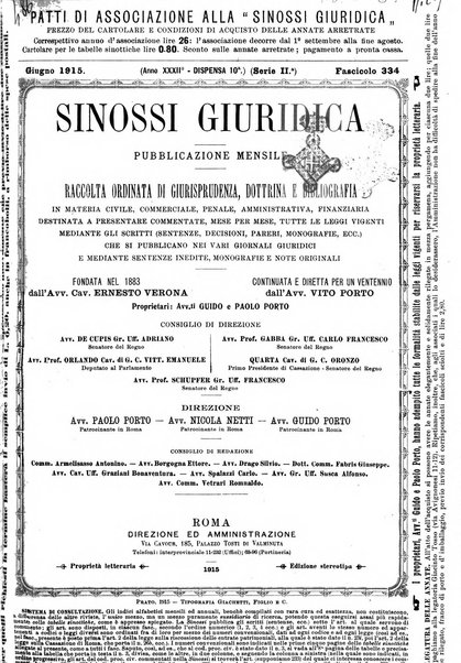 Sinossi giuridica compendio ordinato di giurisprudenza, scienza e bibliografia ...