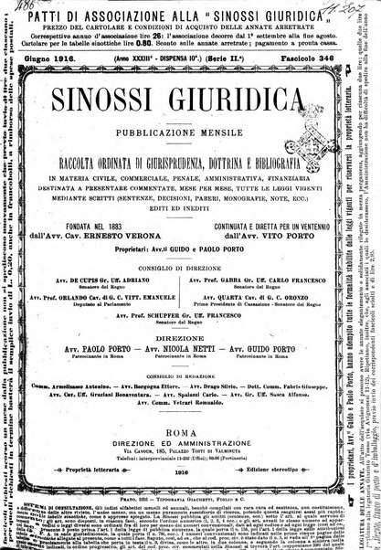 Sinossi giuridica compendio ordinato di giurisprudenza, scienza e bibliografia ...