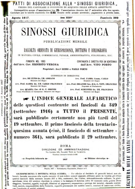 Sinossi giuridica compendio ordinato di giurisprudenza, scienza e bibliografia ...