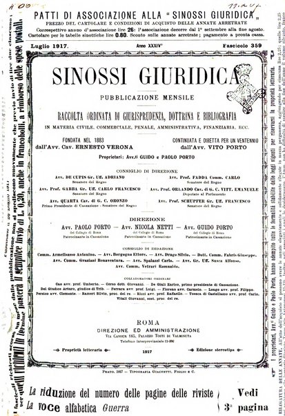 Sinossi giuridica compendio ordinato di giurisprudenza, scienza e bibliografia ...