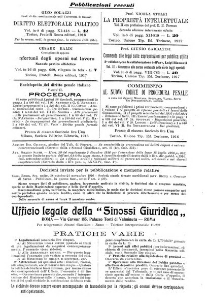 Sinossi giuridica compendio ordinato di giurisprudenza, scienza e bibliografia ...