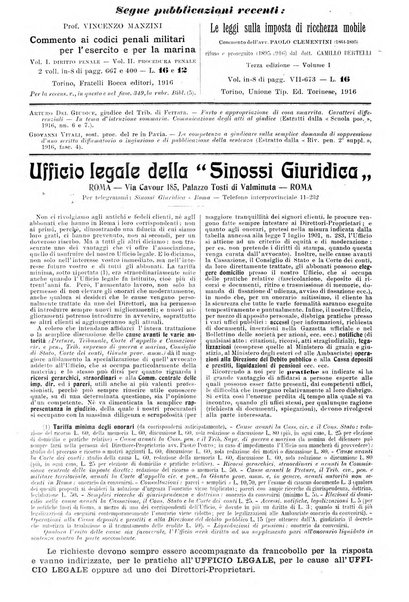 Sinossi giuridica compendio ordinato di giurisprudenza, scienza e bibliografia ...