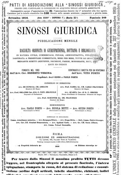 Sinossi giuridica compendio ordinato di giurisprudenza, scienza e bibliografia ...