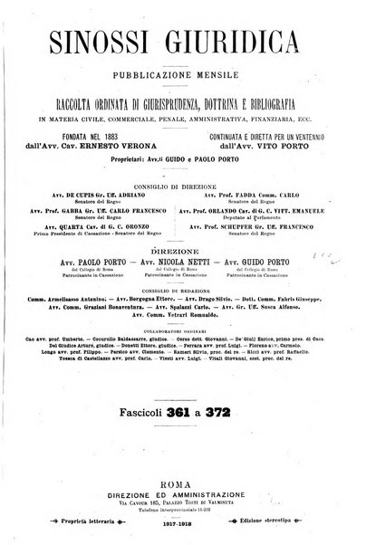 Sinossi giuridica compendio ordinato di giurisprudenza, scienza e bibliografia ...