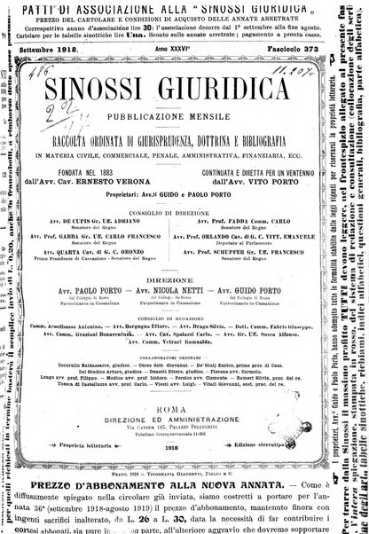 Sinossi giuridica compendio ordinato di giurisprudenza, scienza e bibliografia ...