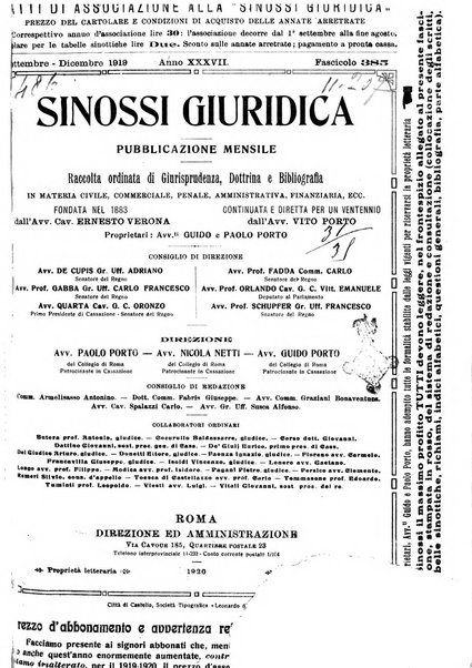 Sinossi giuridica compendio ordinato di giurisprudenza, scienza e bibliografia ...