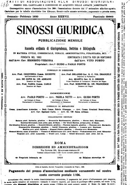 Sinossi giuridica compendio ordinato di giurisprudenza, scienza e bibliografia ...