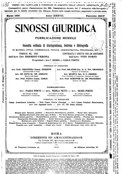 Sinossi giuridica compendio ordinato di giurisprudenza, scienza e bibliografia ...