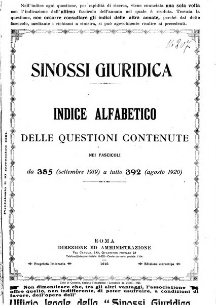 Sinossi giuridica compendio ordinato di giurisprudenza, scienza e bibliografia ...