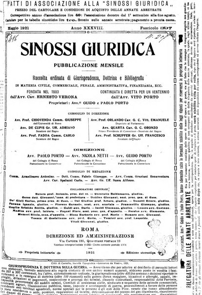 Sinossi giuridica compendio ordinato di giurisprudenza, scienza e bibliografia ...