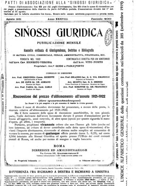 Sinossi giuridica compendio ordinato di giurisprudenza, scienza e bibliografia ...