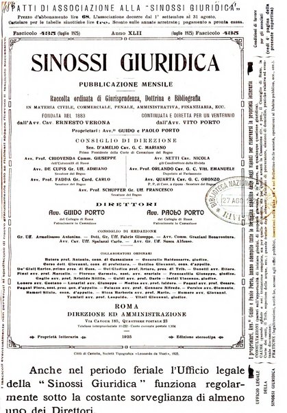 Sinossi giuridica compendio ordinato di giurisprudenza, scienza e bibliografia ...