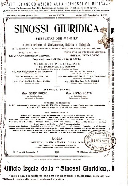 Sinossi giuridica compendio ordinato di giurisprudenza, scienza e bibliografia ...