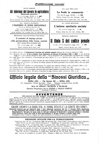 Sinossi giuridica compendio ordinato di giurisprudenza, scienza e bibliografia ...