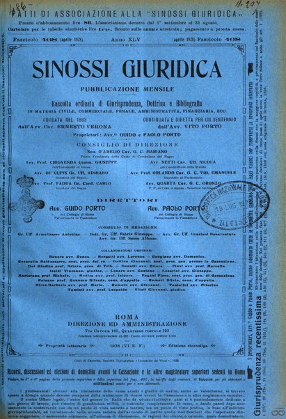 Sinossi giuridica compendio ordinato di giurisprudenza, scienza e bibliografia ...