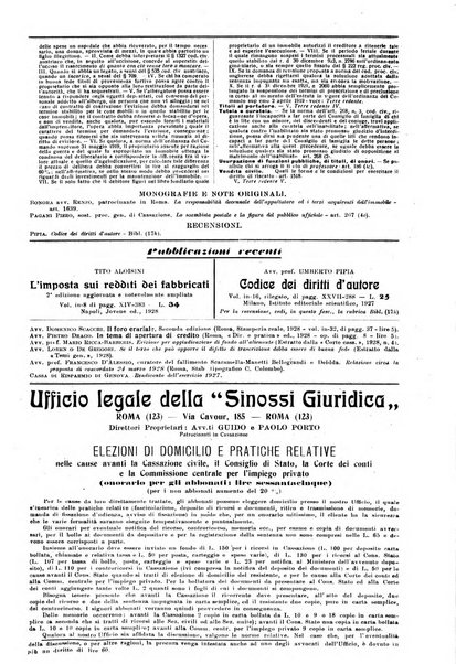 Sinossi giuridica compendio ordinato di giurisprudenza, scienza e bibliografia ...