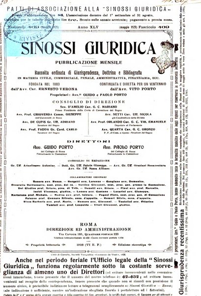 Sinossi giuridica compendio ordinato di giurisprudenza, scienza e bibliografia ...