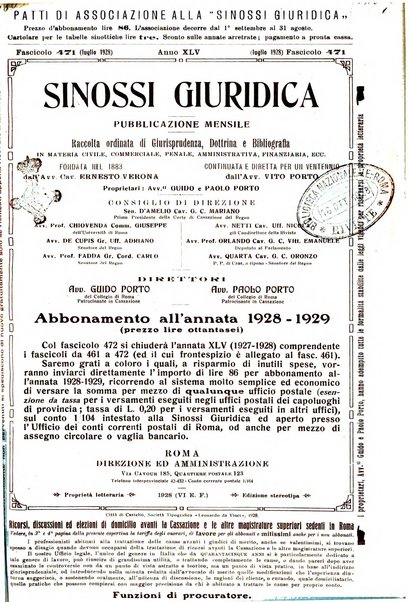 Sinossi giuridica compendio ordinato di giurisprudenza, scienza e bibliografia ...