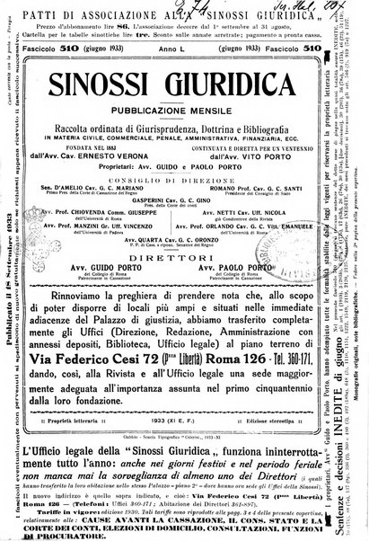 Sinossi giuridica compendio ordinato di giurisprudenza, scienza e bibliografia ...