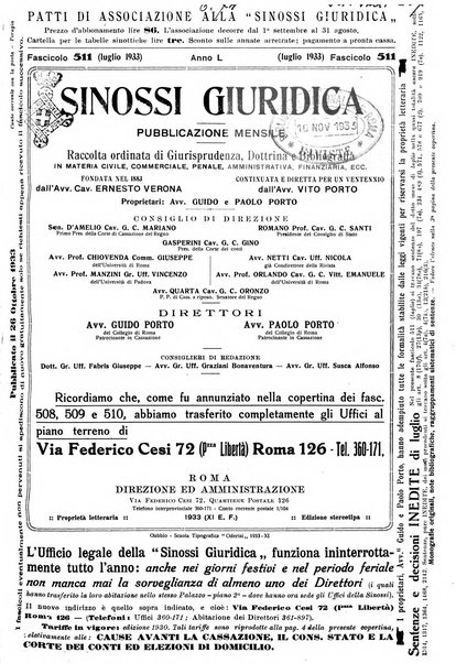 Sinossi giuridica compendio ordinato di giurisprudenza, scienza e bibliografia ...