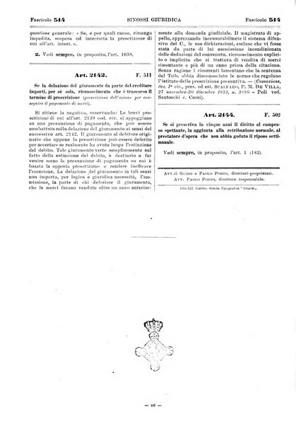 Sinossi giuridica compendio ordinato di giurisprudenza, scienza e bibliografia ...