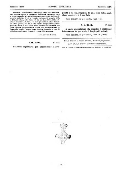 Sinossi giuridica compendio ordinato di giurisprudenza, scienza e bibliografia ...