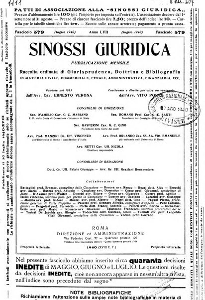 Sinossi giuridica compendio ordinato di giurisprudenza, scienza e bibliografia ...