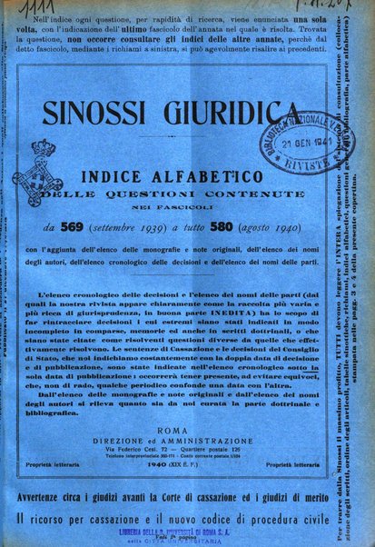 Sinossi giuridica compendio ordinato di giurisprudenza, scienza e bibliografia ...