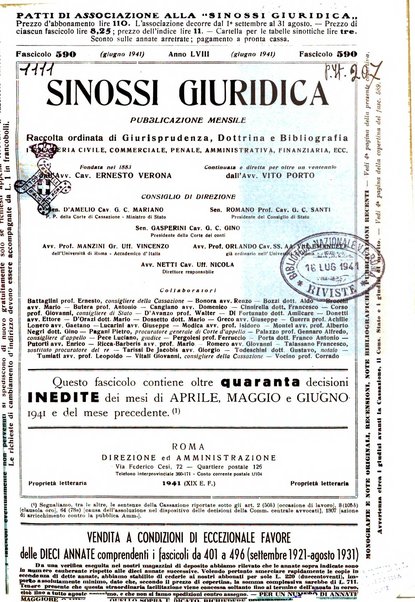 Sinossi giuridica compendio ordinato di giurisprudenza, scienza e bibliografia ...