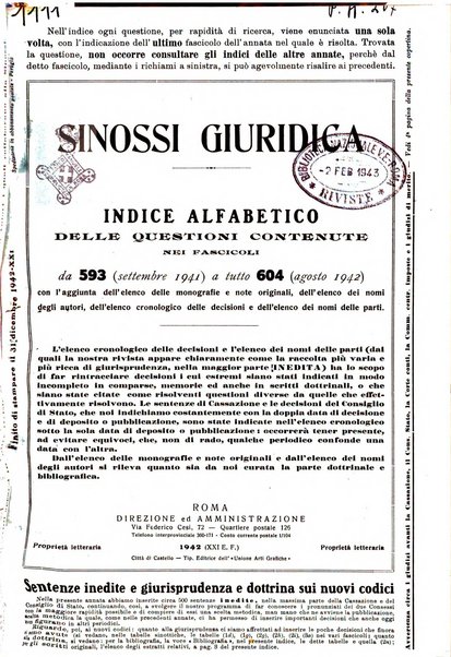 Sinossi giuridica compendio ordinato di giurisprudenza, scienza e bibliografia ...