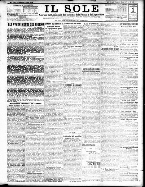 Il sole : giornale commerciale, agricolo, industriale... : organo ufficiale della Camera di commercio e industria di Milano ...