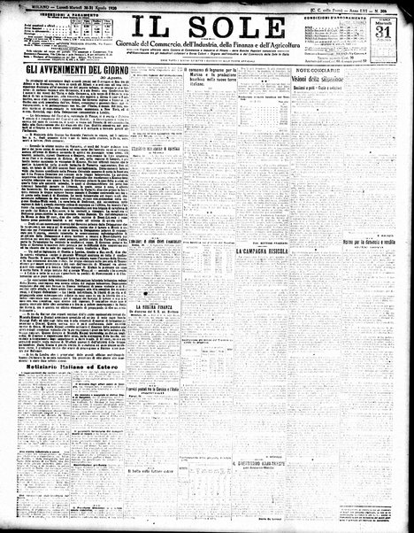 Il sole : giornale commerciale, agricolo, industriale... : organo ufficiale della Camera di commercio e industria di Milano ...