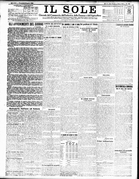 Il sole : giornale commerciale, agricolo, industriale... : organo ufficiale della Camera di commercio e industria di Milano ...