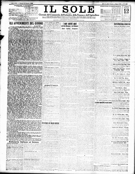 Il sole : giornale commerciale, agricolo, industriale... : organo ufficiale della Camera di commercio e industria di Milano ...