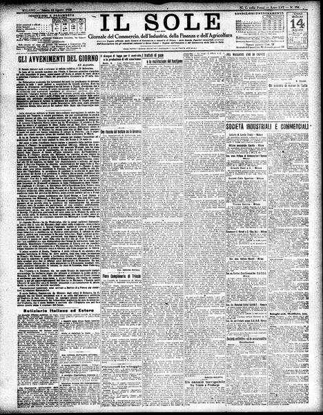 Il sole : giornale commerciale, agricolo, industriale... : organo ufficiale della Camera di commercio e industria di Milano ...