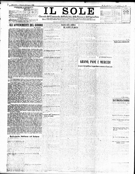 Il sole : giornale commerciale, agricolo, industriale... : organo ufficiale della Camera di commercio e industria di Milano ...