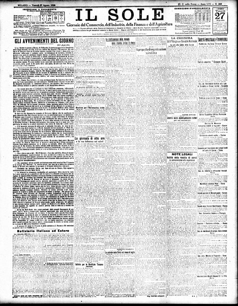 Il sole : giornale commerciale, agricolo, industriale... : organo ufficiale della Camera di commercio e industria di Milano ...