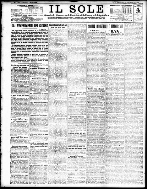 Il sole : giornale commerciale, agricolo, industriale... : organo ufficiale della Camera di commercio e industria di Milano ...