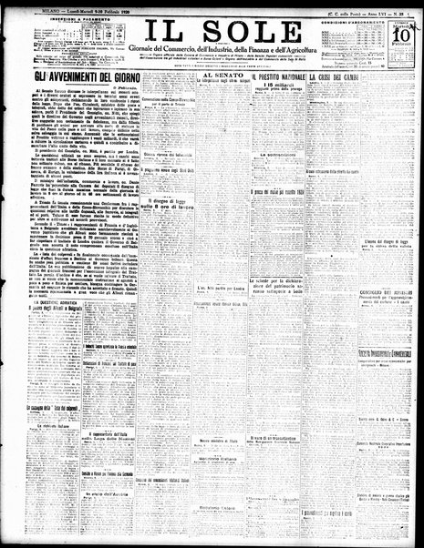 Il sole : giornale commerciale, agricolo, industriale... : organo ufficiale della Camera di commercio e industria di Milano ...