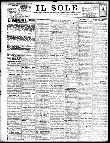 Il sole : giornale commerciale, agricolo, industriale... : organo ufficiale della Camera di commercio e industria di Milano ...