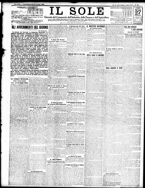 Il sole : giornale commerciale, agricolo, industriale... : organo ufficiale della Camera di commercio e industria di Milano ...