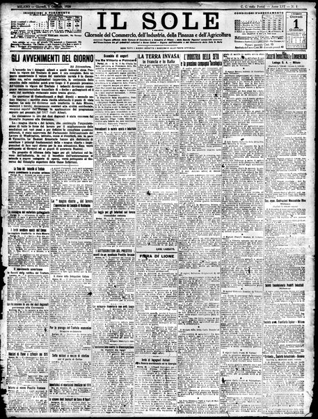 Il sole : giornale commerciale, agricolo, industriale... : organo ufficiale della Camera di commercio e industria di Milano ...