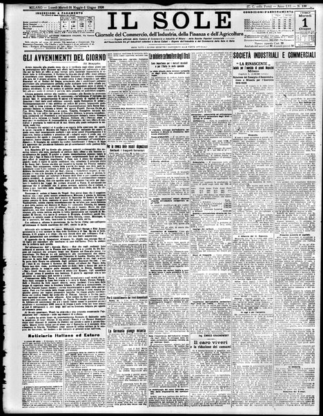 Il sole : giornale commerciale, agricolo, industriale... : organo ufficiale della Camera di commercio e industria di Milano ...