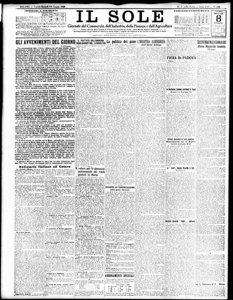 Il sole : giornale commerciale, agricolo, industriale... : organo ufficiale della Camera di commercio e industria di Milano ...