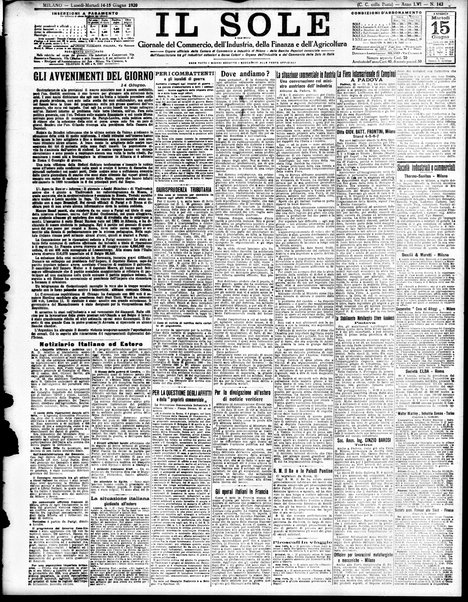 Il sole : giornale commerciale, agricolo, industriale... : organo ufficiale della Camera di commercio e industria di Milano ...