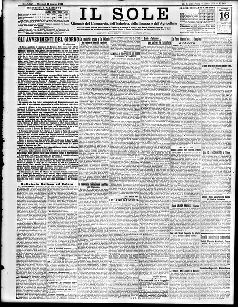 Il sole : giornale commerciale, agricolo, industriale... : organo ufficiale della Camera di commercio e industria di Milano ...